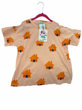 Bobo Choses Peach Tee with Orange House Print